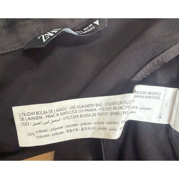 Zara Womens Black Satin Cropped Tie Front Long Sleeve Collared Blouse Size L - Picture 5 of 6